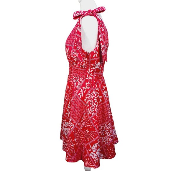 House of Harlow 1960, Small, Mini Sundress, Red/White, Tie Shoulders, Linen Blen - Picture 7 of 16